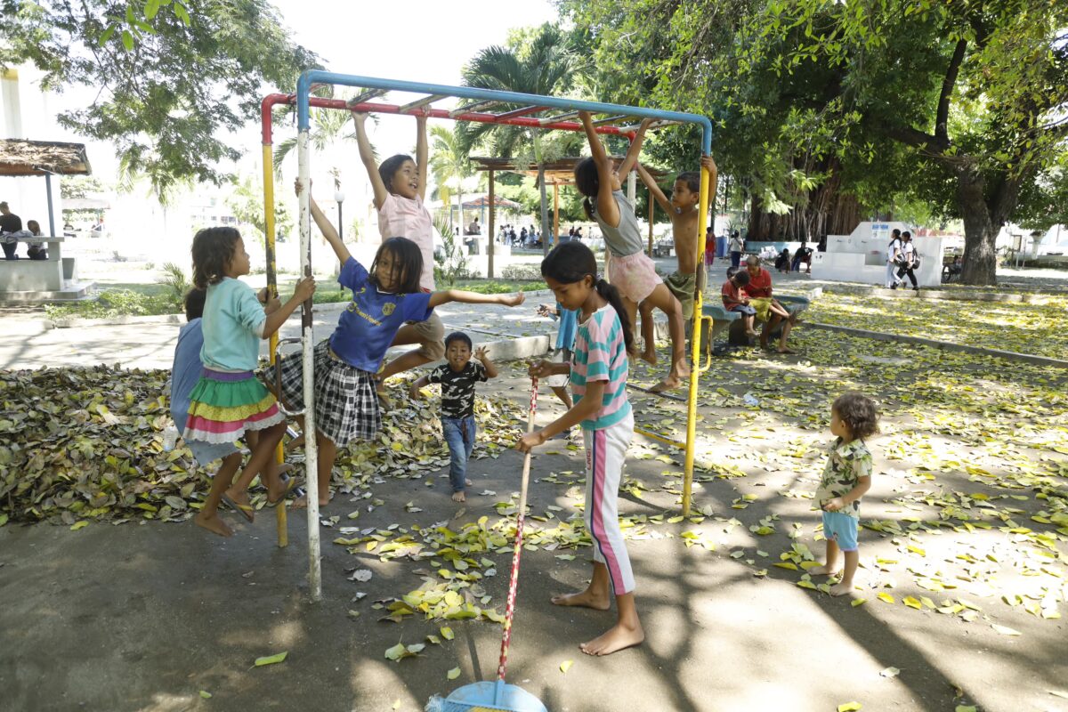Children at a playground in Jardim 5 de Maio, a popular park in central Dili. 
